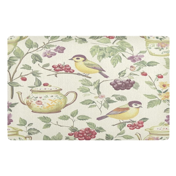 Yayeee Doormat for Inside 20"x32" Absorbent Low-Profile Washable Non-Slip Rubber Backed Entryway Rug, Purple Birds Teapots