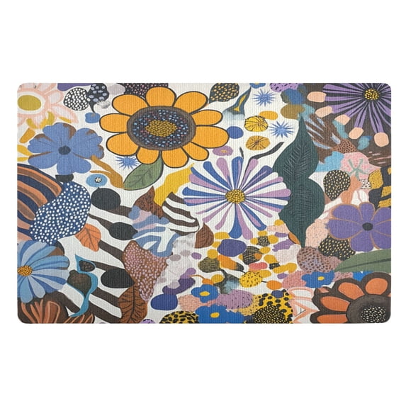 Yayeee Doormat for Inside 20"x32" Absorbent Low-Profile Washable Non-Slip Rubber Backed Entryway Rug, Purple Flowers