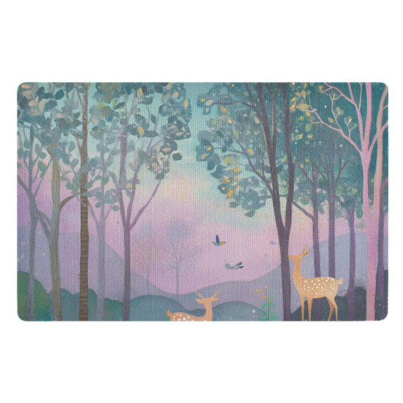 Yayeee Doormat for Inside 20"x32" Absorbent Low-Profile Washable Non-Slip Rubber Backed Entryway Rug, Purple Forest Scene
