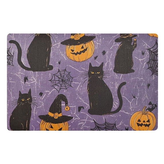 Yayeee Doormat for Inside 20"x32" Absorbent Low-Profile Washable Non-Slip Rubber Backed Entryway Rug, Purple Halloween Black Cat