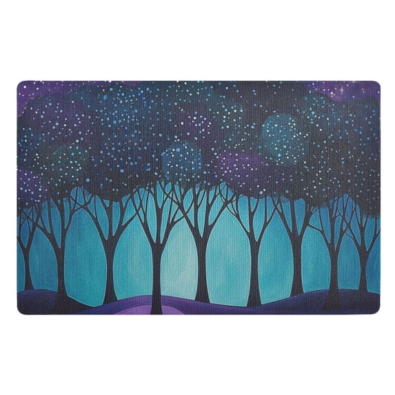 Yayeee Doormat for Inside 20"x32" Absorbent Low-Profile Washable Non-Slip Rubber Backed Entryway Rug, Purple Moonlight Forest