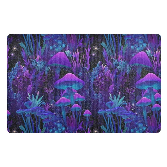Yayeee Doormat for Inside 20"x32" Absorbent Low-Profile Washable Non-Slip Rubber Backed Entryway Rug, Purple Mushrooms Pattern