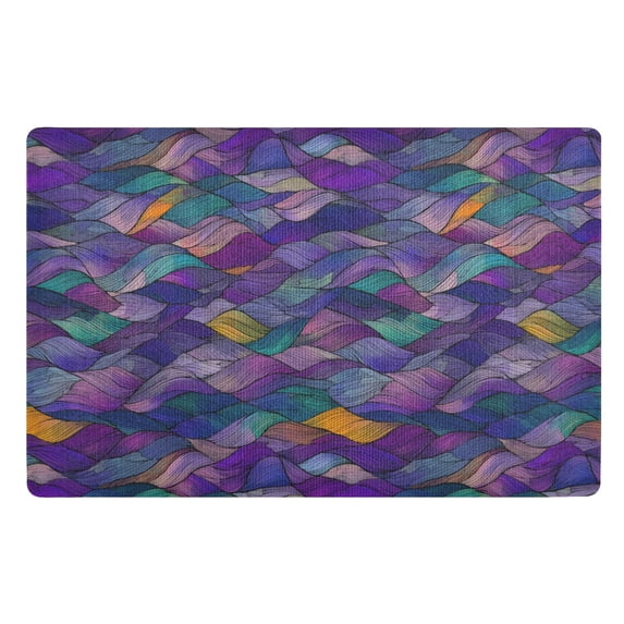 Yayeee Doormat for Inside 20"x32" Absorbent Low-Profile Washable Non-Slip Rubber Backed Entryway Rug, Purple Waves Pattern