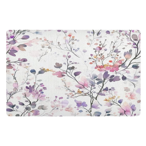 Yayeee Doormat for Inside 20"x32" Absorbent Low-Profile Washable Non-Slip Rubber Backed Entryway Rug, Purple Wildflowers