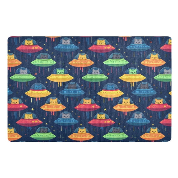 Yayeee Doormat for Inside 20"x32" Absorbent Low-Profile Washable Non-Slip Rubber Backed Entryway Rug, Rainbow Space Cat