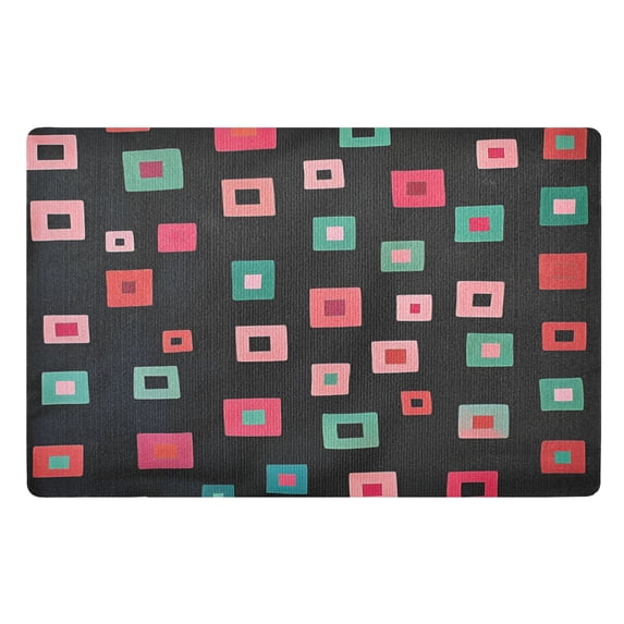 Yayeee Doormat for Inside 20"x32" Absorbent Low-Profile Washable Non-Slip Rubber Backed Entryway Rug, Red Block Pattern