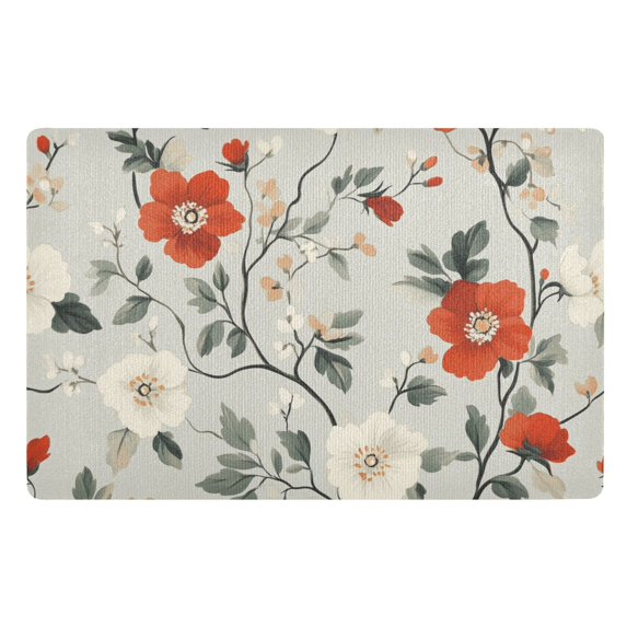 Yayeee Doormat for Inside 20"x32" Absorbent Low-Profile Washable Non-Slip Rubber Backed Entryway Rug, Red and White Floral Pattern