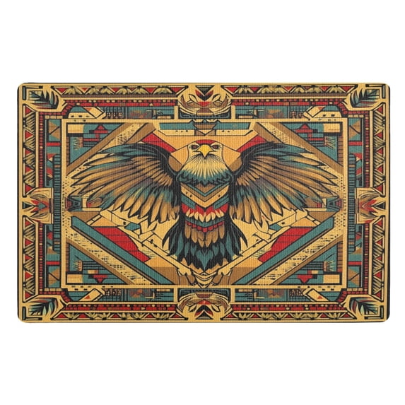 Yayeee Doormat for Inside 20"x32" Absorbent Low-Profile Washable Non-Slip Rubber Backed Entryway Rug, Retro Abstract Eagle