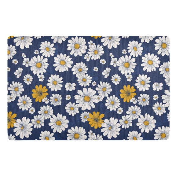 Yayeee Doormat for Inside 20"x32" Absorbent Low-Profile Washable Non-Slip Rubber Backed Entryway Rug, Retro Daisy Pattern