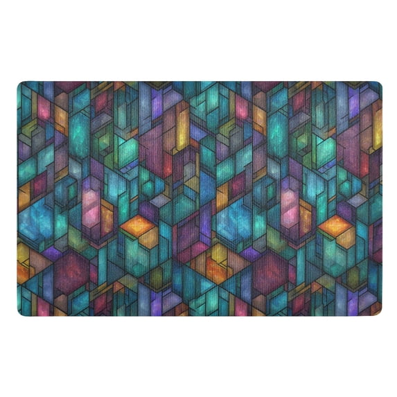 Yayeee Doormat for Inside 20"x32" Absorbent Low-Profile Washable Non-Slip Rubber Backed Entryway Rug, Stained Glass Pattern