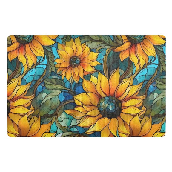 Yayeee Doormat for Inside 20"x32" Absorbent Low-Profile Washable Non-Slip Rubber Backed Entryway Rug, Stained Glass Sunflowers Pattern