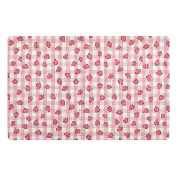 Yayeee Doormat for Inside 20"x32" Absorbent Low-Profile Washable Non-Slip Rubber Backed Entryway Rug, Strawberry Plaid Pattern