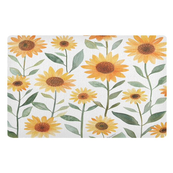 Yayeee Doormat for Inside 20"x32" Absorbent Low-Profile Washable Non-Slip Rubber Backed Entryway Rug, Sunflowers and Leaves Pattern
