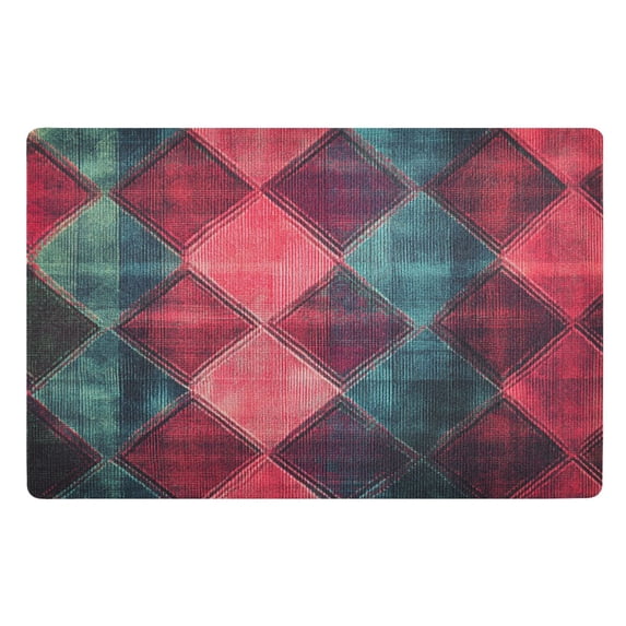 Yayeee Doormat for Inside 20"x32" Absorbent Low-Profile Washable Non-Slip Rubber Backed Entryway Rug, Vibrant Green Tartan Pattern