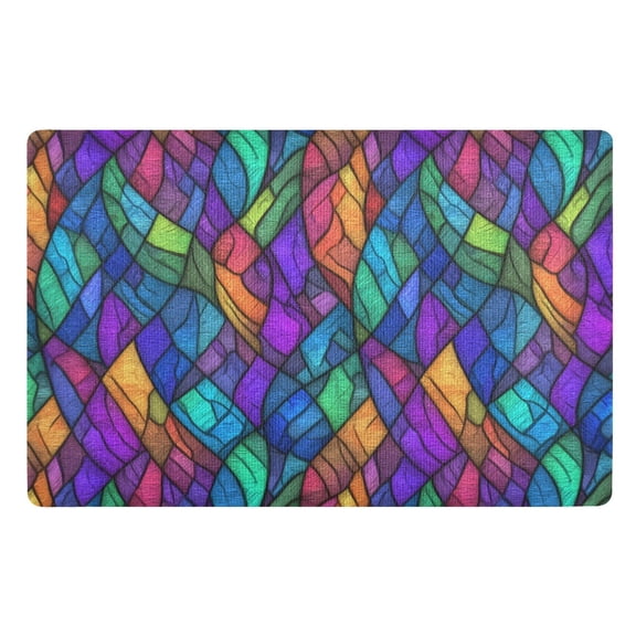 Yayeee Doormat for Inside 20"x32" Absorbent Low-Profile Washable Non-Slip Rubber Backed Entryway Rug, Vibrant Stained Glass Pattern