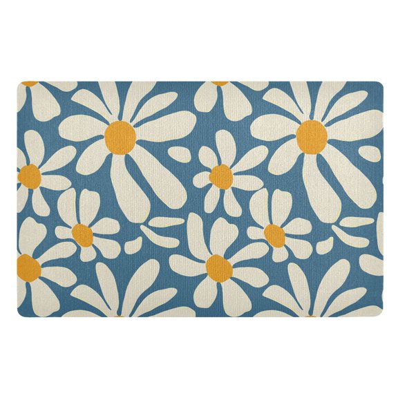 Yayeee Doormat for Inside 20"x32" Absorbent Low-Profile Washable Non-Slip Rubber Backed Entryway Rug, Whimsy Daisy Pattern