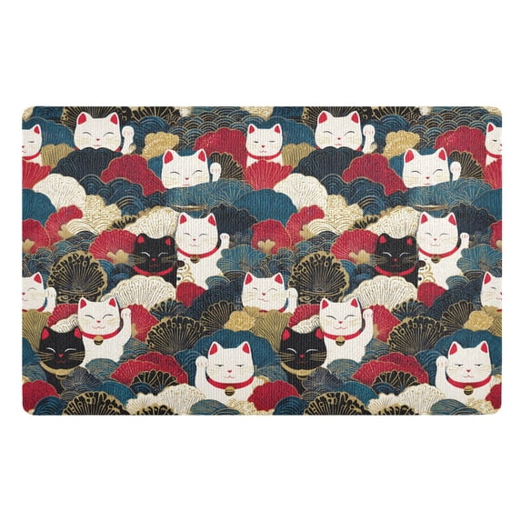 Yayeee Doormat for Inside 20"x32" Absorbent Low-Profile Washable Non-Slip Rubber Backed Entryway Rug, White Lucky Cat