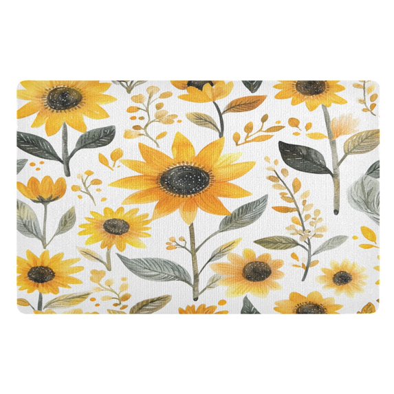 Yayeee Doormat for Inside 20"x32" Absorbent Low-Profile Washable Non-Slip Rubber Backed Entryway Rug, White Watercolor Sunflowers
