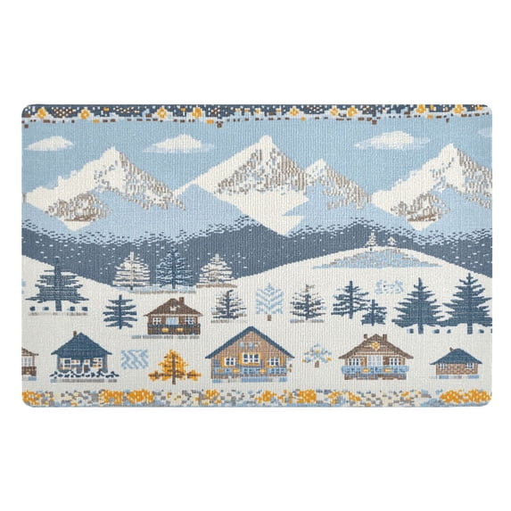 Yayeee Doormat for Inside 20"x32" Absorbent Low-Profile Washable Non-Slip Rubber Backed Entryway Rug, Winter Village Serenity