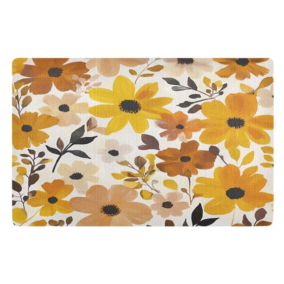 Yayeee Doormat for Inside 20"x32" Absorbent Low-Profile Washable Non-Slip Rubber Backed Entryway Rug, Yellow Flowers