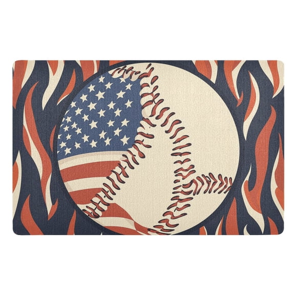Yayeee Doormat for Indoor Entrance 32" x 20" Non Slippery Floor Rug, Baseball Pattern