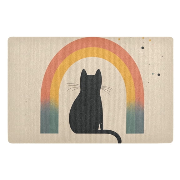 Yayeee Doormat for Indoor Entrance 32" x 20" Non Slippery Floor Rug, Beige Cat Rainbow