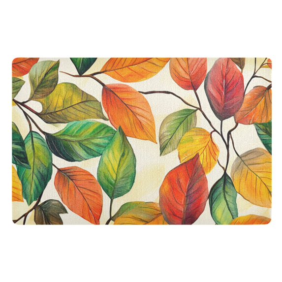 Yayeee Doormat for Indoor Entrance 32" x 20" Non Slippery Floor Rug, Beige Leaves