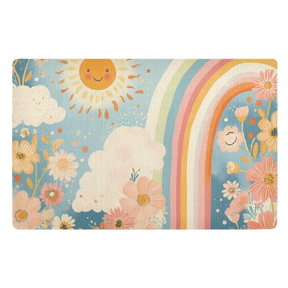 Yayeee Doormat for Indoor Entrance 32" x 20" Non Slippery Floor Rug, Beige Rainbow Clouds