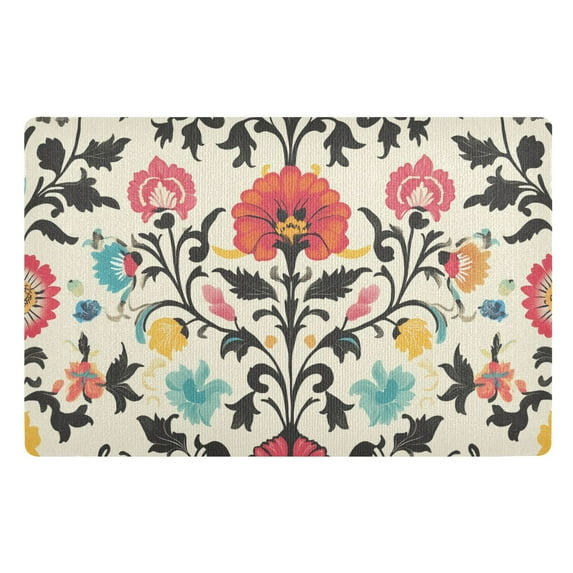 Yayeee Doormat for Indoor Entrance 32" x 20" Non Slippery Floor Rug, Beige Red Floral