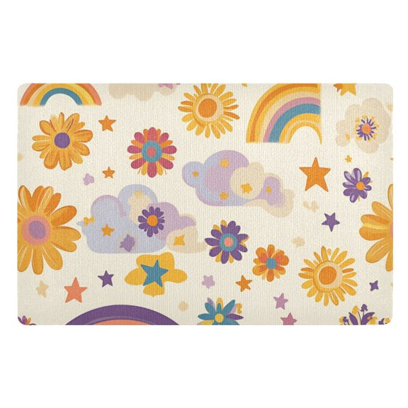 Yayeee Doormat for Indoor Entrance 32" x 20" Non Slippery Floor Rug, Beige Retro Rainbow