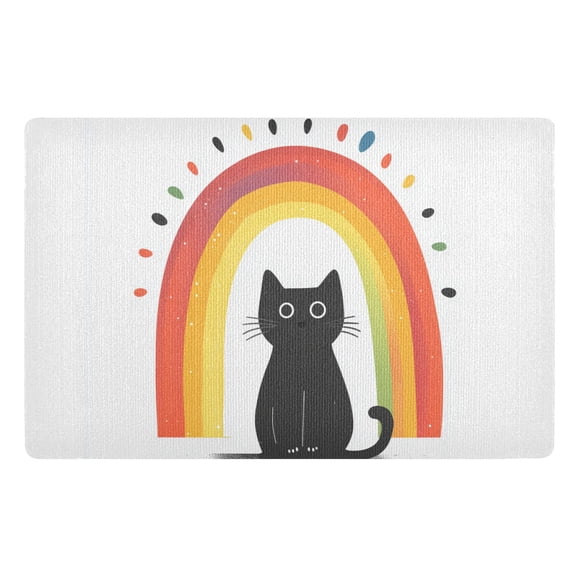 Yayeee Doormat for Indoor Entrance 32" x 20" Non Slippery Floor Rug, Black Cat Rainbow