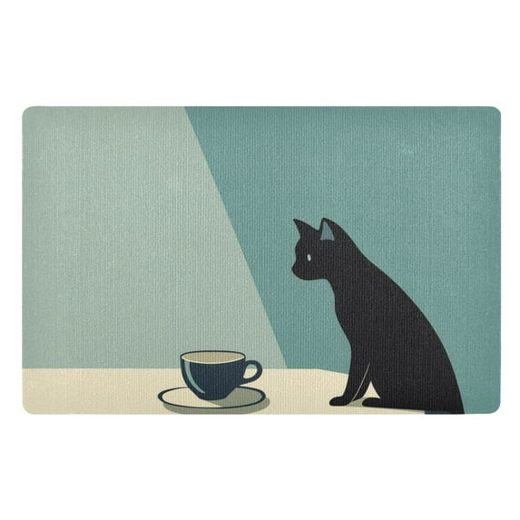 Yayeee Doormat for Indoor Entrance 32" x 20" Non Slippery Floor Rug, Black Cat