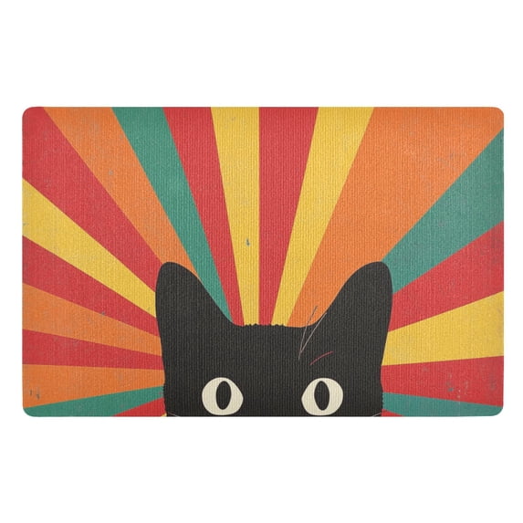 Yayeee Doormat for Inside 20"x32" Absorbent Low-Profile Washable Non-Slip Rubber Backed Entryway Rug, Black Cat