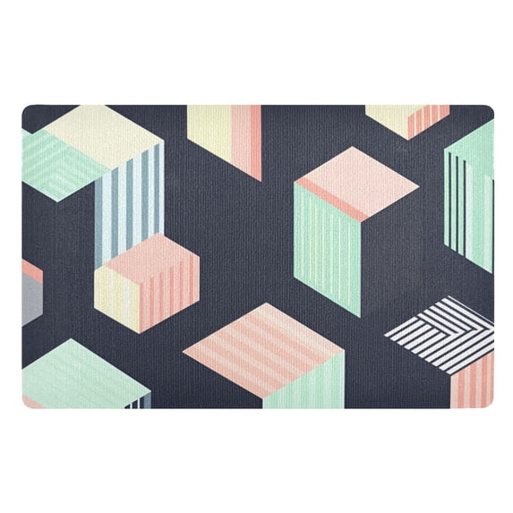 Yayeee Doormat for Indoor Entrance 32" x 20" Non Slippery Floor Rug, Black Cubes