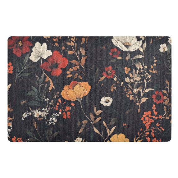 Yayeee Doormat for Indoor Entrance 32" x 20" Non Slippery Floor Rug, Black Floral Pattern
