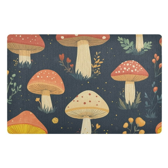 Yayeee Doormat for Indoor Entrance 32" x 20" Non Slippery Floor Rug, Black Mushroom Pattern