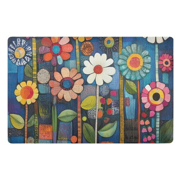 Yayeee Doormat for Indoor Entrance 32" x 20" Non Slippery Floor Rug, Blue Colorful Flowers