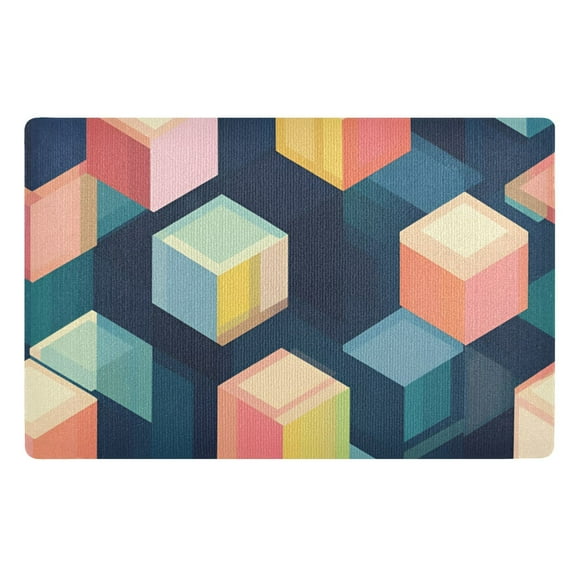 Yayeee Doormat for Indoor Entrance 32" x 20" Non Slippery Floor Rug, Blue Cubes