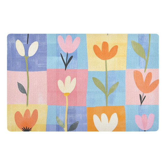 Yayeee Doormat for Indoor Entrance 32" x 20" Non Slippery Floor Rug, Blue Flowers