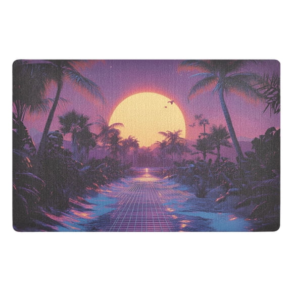 Yayeee Doormat for Indoor Entrance 32" x 20" Non Slippery Floor Rug, Blue Neon Road