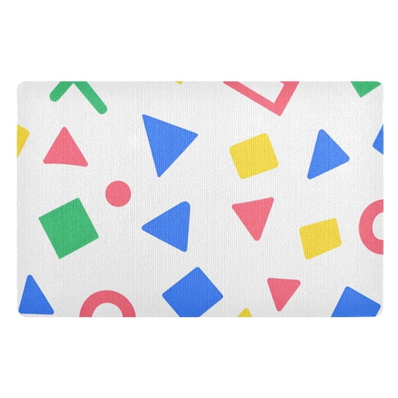 Yayeee Doormat for Indoor Entrance 32" x 20" Non Slippery Floor Rug, Blue Retro Triangles