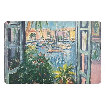 Yayeee Doormat for Indoor Entrance 32" x 20" Non Slippery Floor Rug, Blue Sea Boat