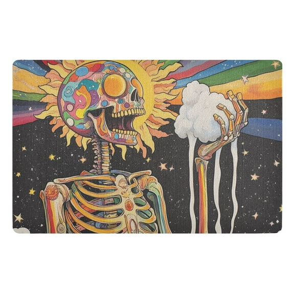 Yayeee Doormat for Indoor Entrance 32" x 20" Non Slippery Floor Rug, Bright Skeleton