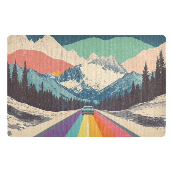 Yayeee Doormat for Indoor Entrance 32" x 20" Non Slippery Floor Rug, Colorful Road at Night