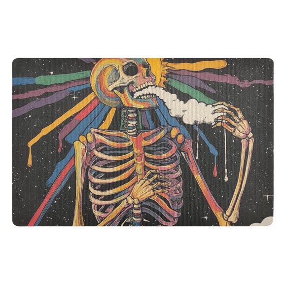 Yayeee Doormat for Indoor Entrance 32" x 20" Non Slippery Floor Rug, Colorful Skeleton Sun