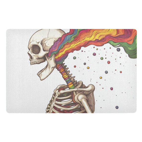 Yayeee Doormat for Indoor Entrance 32" x 20" Non Slippery Floor Rug, Colorful Skeleton