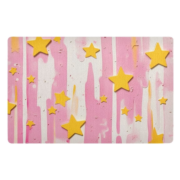 Yayeee Doormat for Indoor Entrance 32" x 20" Non Slippery Floor Rug, Flat Yellow Stars