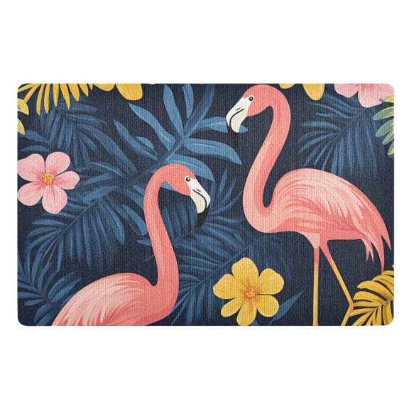 Yayeee Doormat for Indoor Entrance 32" x 20" Non Slippery Floor Rug, Floral Flamingo