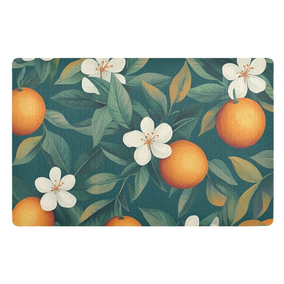 Yayeee Doormat for Indoor Entrance 32" x 20" Non Slippery Floor Rug, Floral Orange Pattern