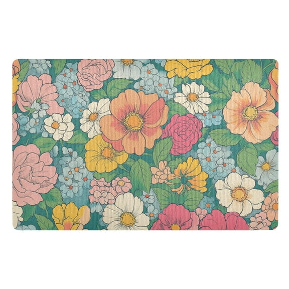 Yayeee Doormat for Indoor Entrance 32" x 20" Non Slippery Floor Rug, Floral Pattern